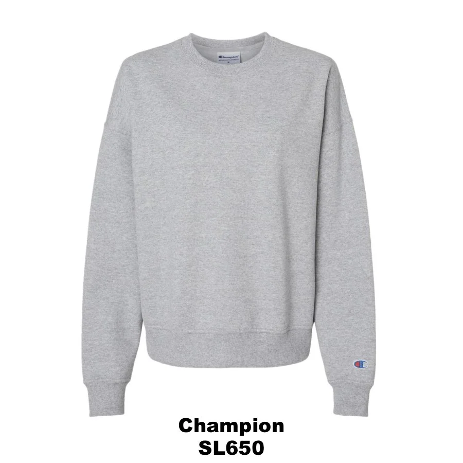 $38 Women's Powerblend® Crewneck Sweatshirt Color Shown:  Light Steel 
  Spec Sheet  📏