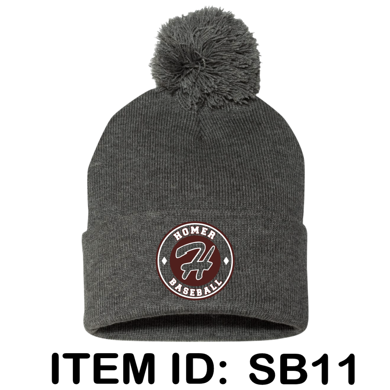 $20 Sportsman - 12" Pom-Pom Cuffed Beanie - SP15 Color Shown:  Dark Heather Grey 
  Spec Sheet  📏