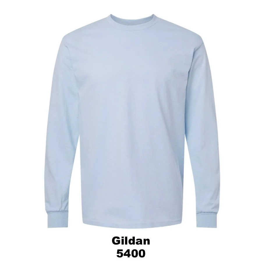 $22 Unisex Heavy Cotton™ Long Sleeve T-Shirt Color Shown:  Light Blue 
  Spec Sheet  📏