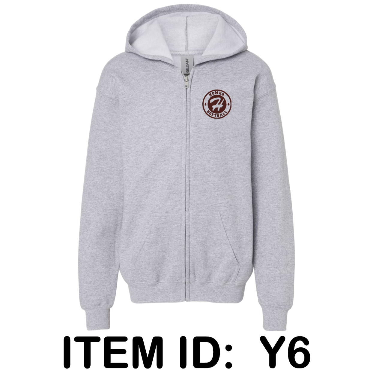 $45 Gildan - Youth Heavy Blend™ Full-Zip Hooded Sweatshirt - 18600B Color Shown:  Sport Grey 
  Spec Sheet  📏
