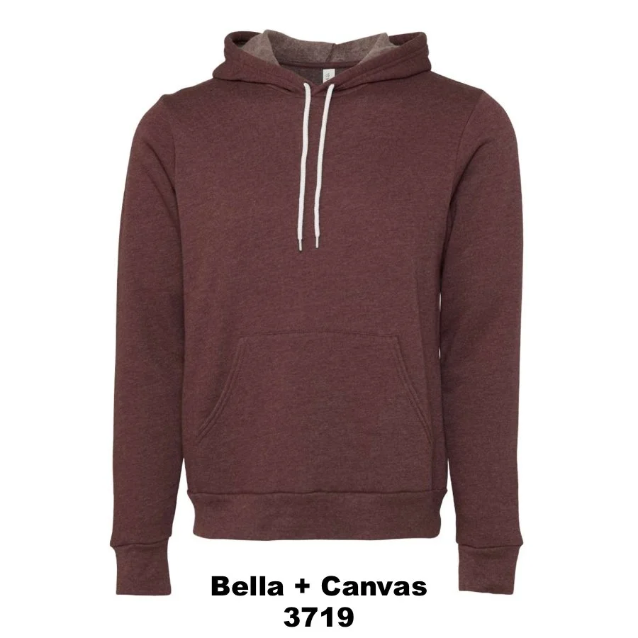 $40 Unisex Sponge Fleece Hoodie Sweatshirt Color Shown:  Heather Maroon 
  Spec Sheet  📏