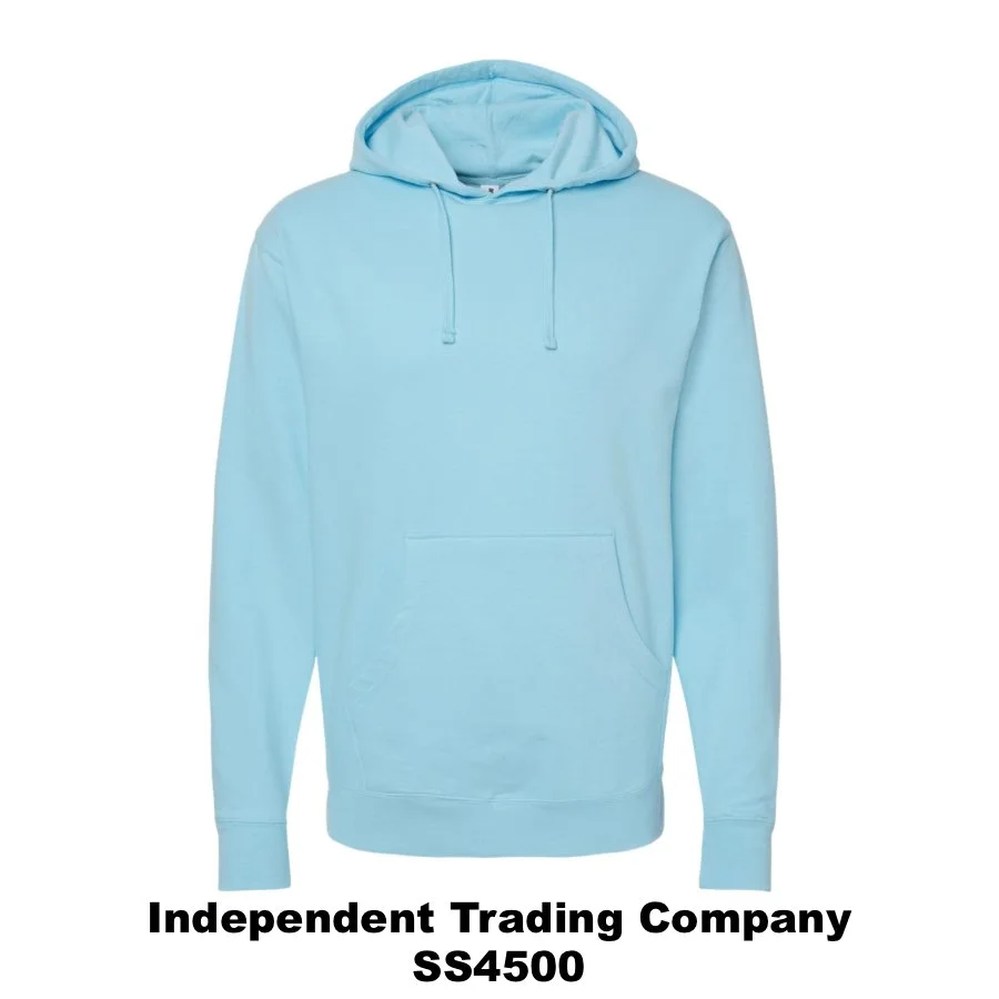 $42 Unisex Midweight Hooded Sweatshirt Color Shown:  Blue Aqua 
  Spec Sheet  📏