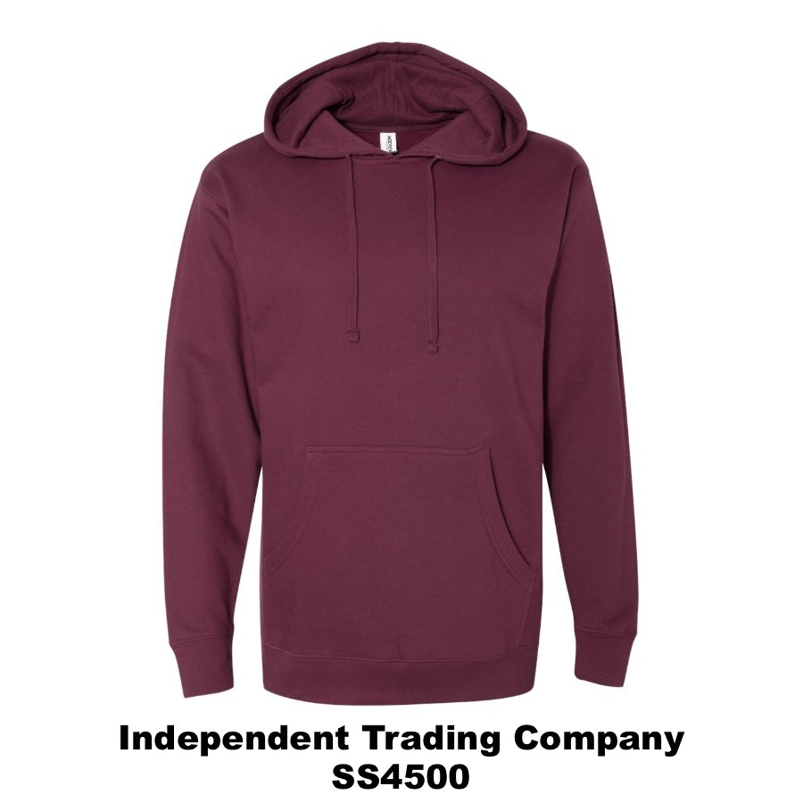 $42 Unisex Midweight Hooded Sweatshirt Color Shown:  Maroon 
  Spec Sheet  📏