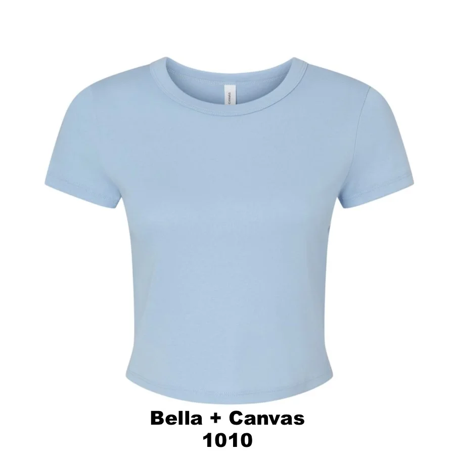 $23 Women's Micro Rib Baby Tee Color Shown:  Solid Baby Blue 
  Spec Sheet  📏