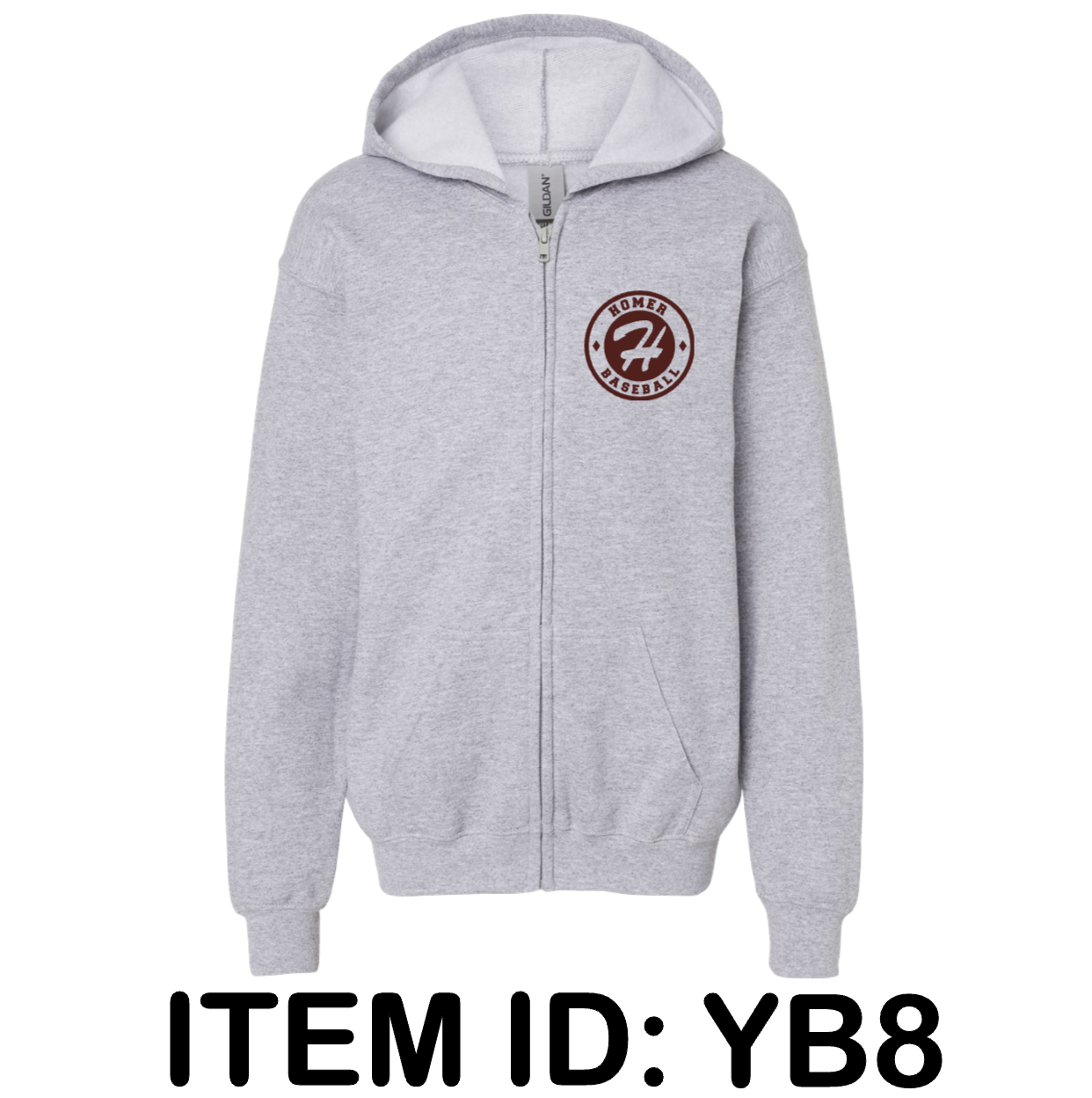 $45 Gildan - Youth Heavy Blend™ Full-Zip Hooded Sweatshirt - 18600B Color Shown:  Sport Grey 
  Spec Sheet  📏