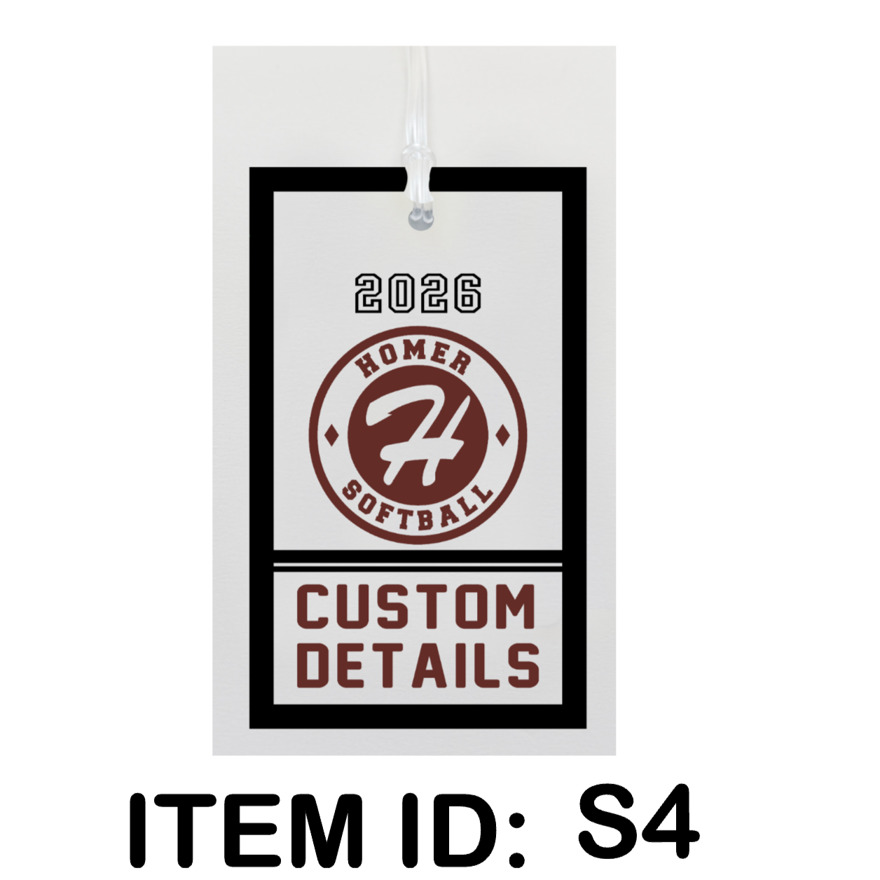 $15 Custom Metal Bag Tag Includes plastic loop for hanging. Single sided, full color. 4.25" X 2.5"
