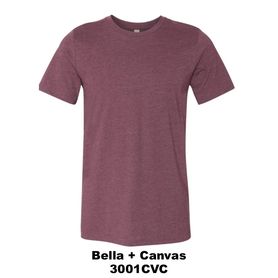 $20 Bella + Canvas CVC Jersey Tee🌟 Color Shown:  Heather Maroon 
  Spec Sheet  📏