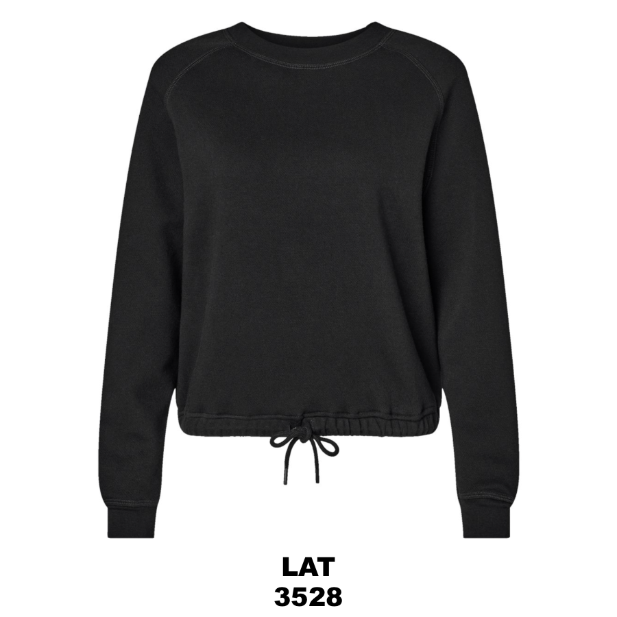 $42 LAT Women's Relaxed 3-End Boxy Fleece Crewneck Sweatshirt Color Shown:  Black 
  Spec Sheet  📏