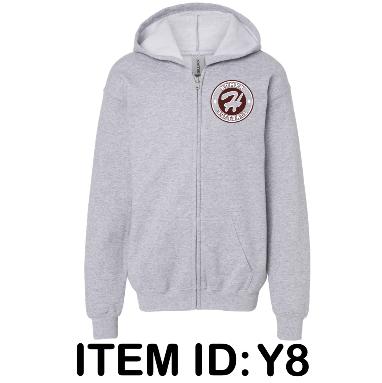 $45 Gildan - Youth Heavy Blend™ Full-Zip Hooded Sweatshirt - 18600B Color Shown:  Sport Grey 
  Spec Sheet  📏