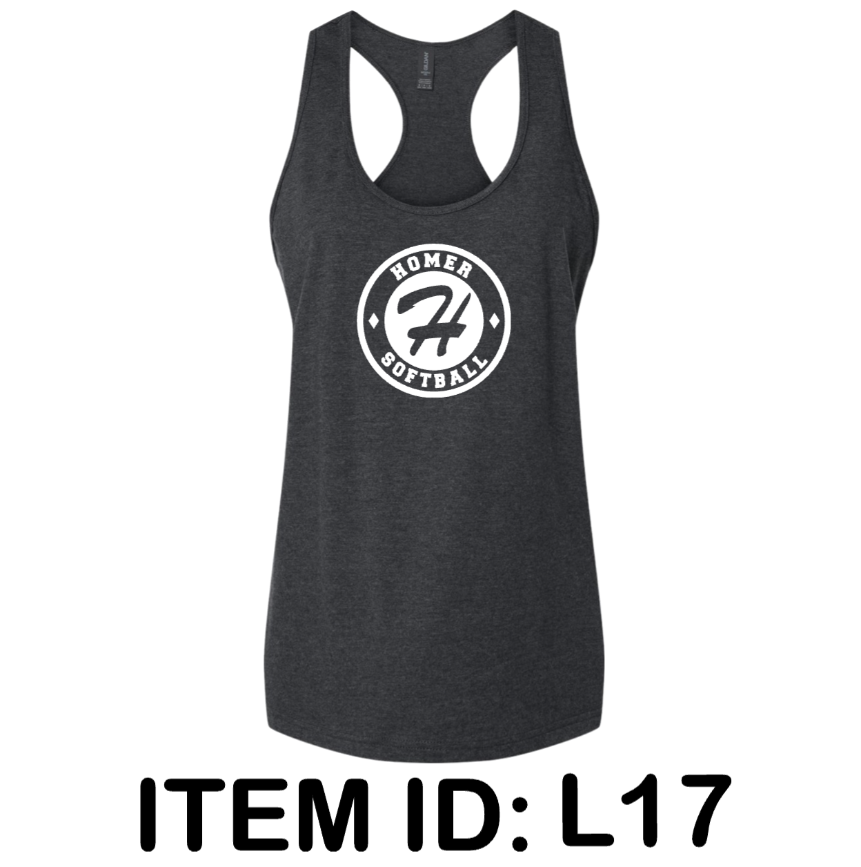 $22 Gildan - Women's Softstyle® CVC Racerback Tank Top - 64220LCVC Color Shown: Pitch Black Mist 
  Spec Sheet  📏