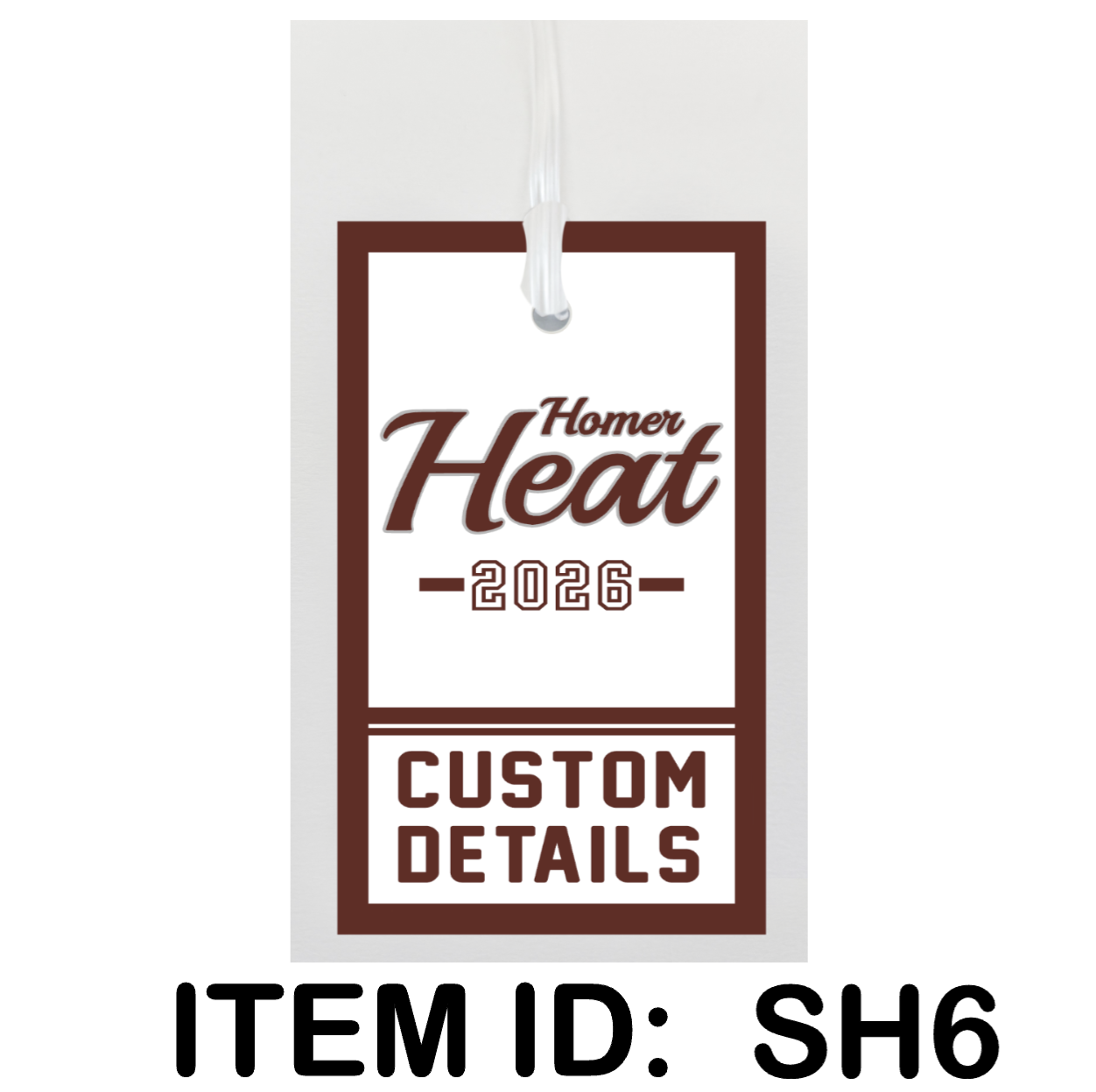 $15 Custom Metal Bag Tag Includes plastic loop for hanging. Single sided, full color. 4.25" X 2.5"