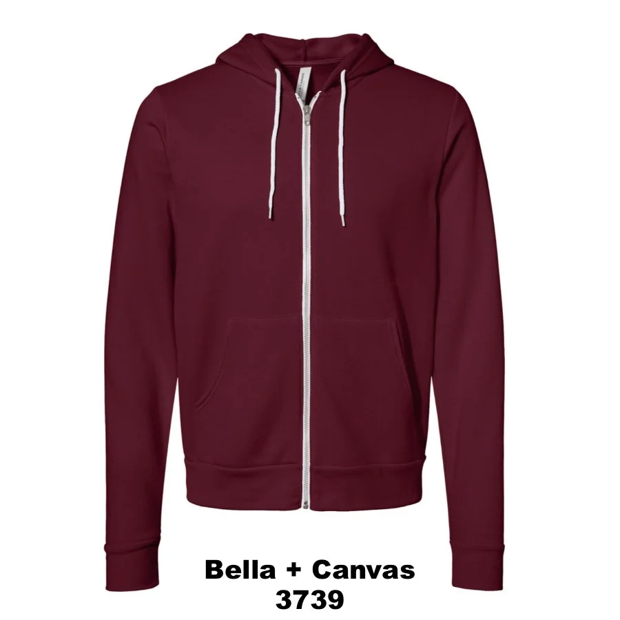 $42 Unisex Sponge Fleece Full-Zip Hoodie Sweatshirt Color Shown: Maroon 
  Spec Sheet  📏