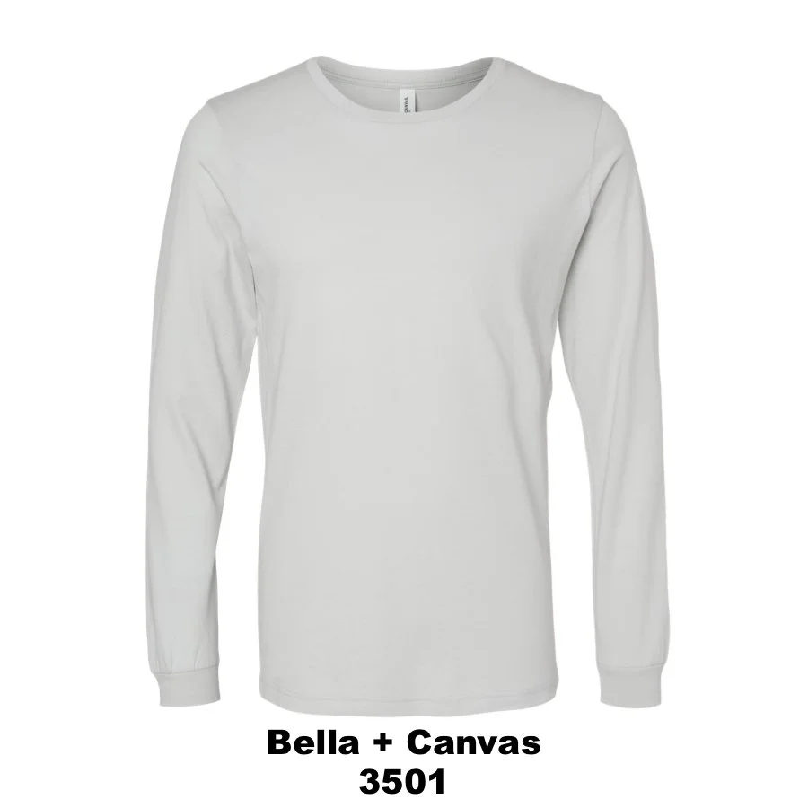 $25 Unisex Jersey Long Sleeve Tee Color Shown:  Silver 
  Spec Sheet  📏