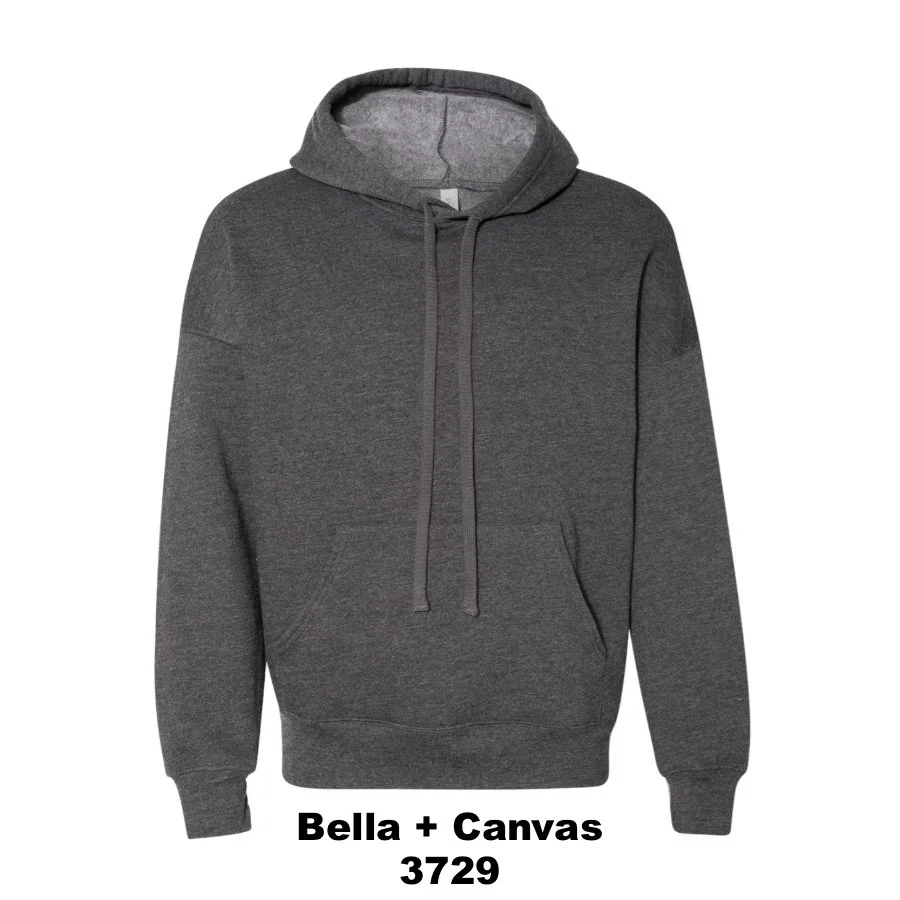 $40 Unisex Sponge Fleece Drop Shoulder Hoodie Sweatshirt Color Shown:  Dark Grey Heather 
  Spec Sheet  📏