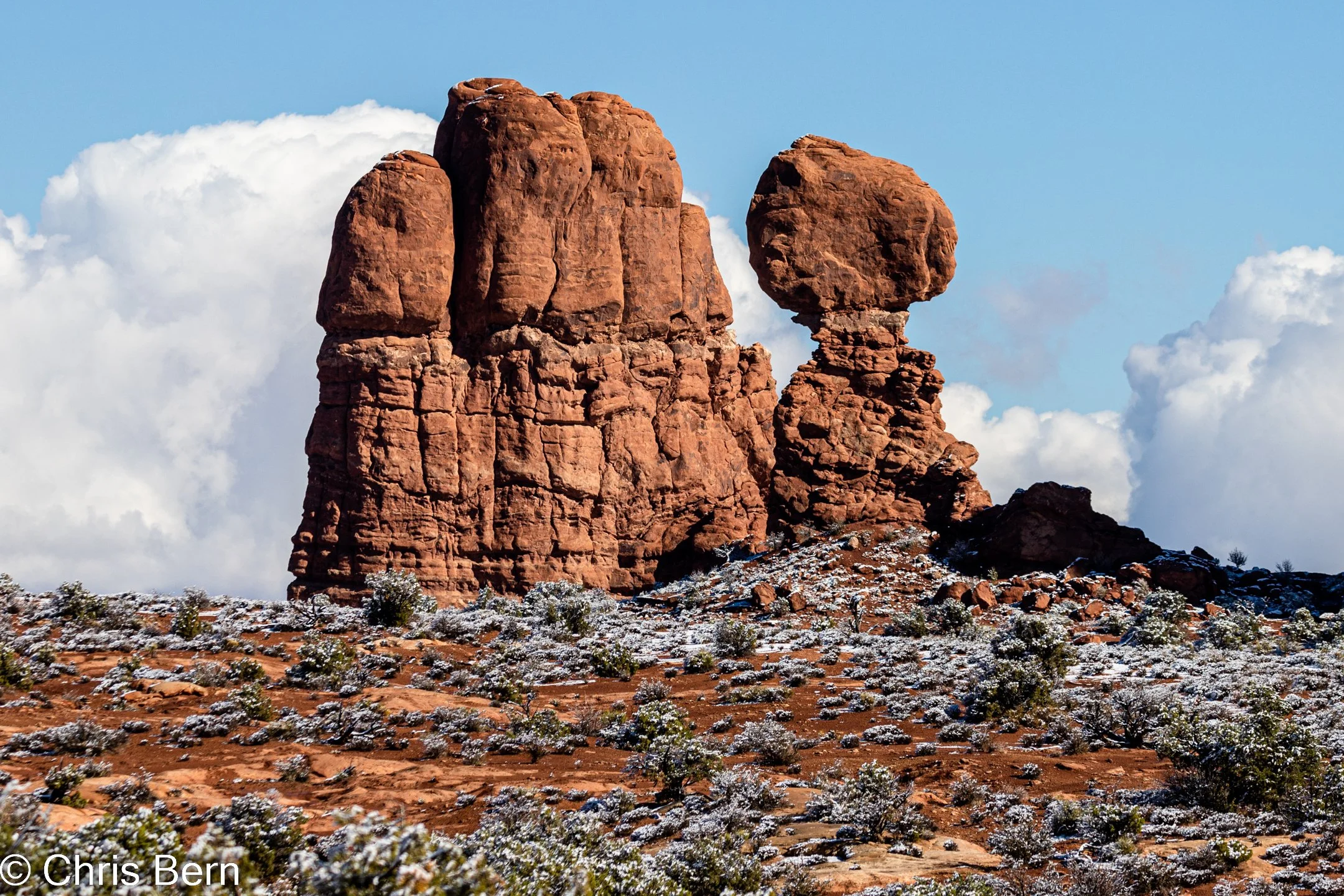 Balanced Rock area with snow still on the ground from the night before.