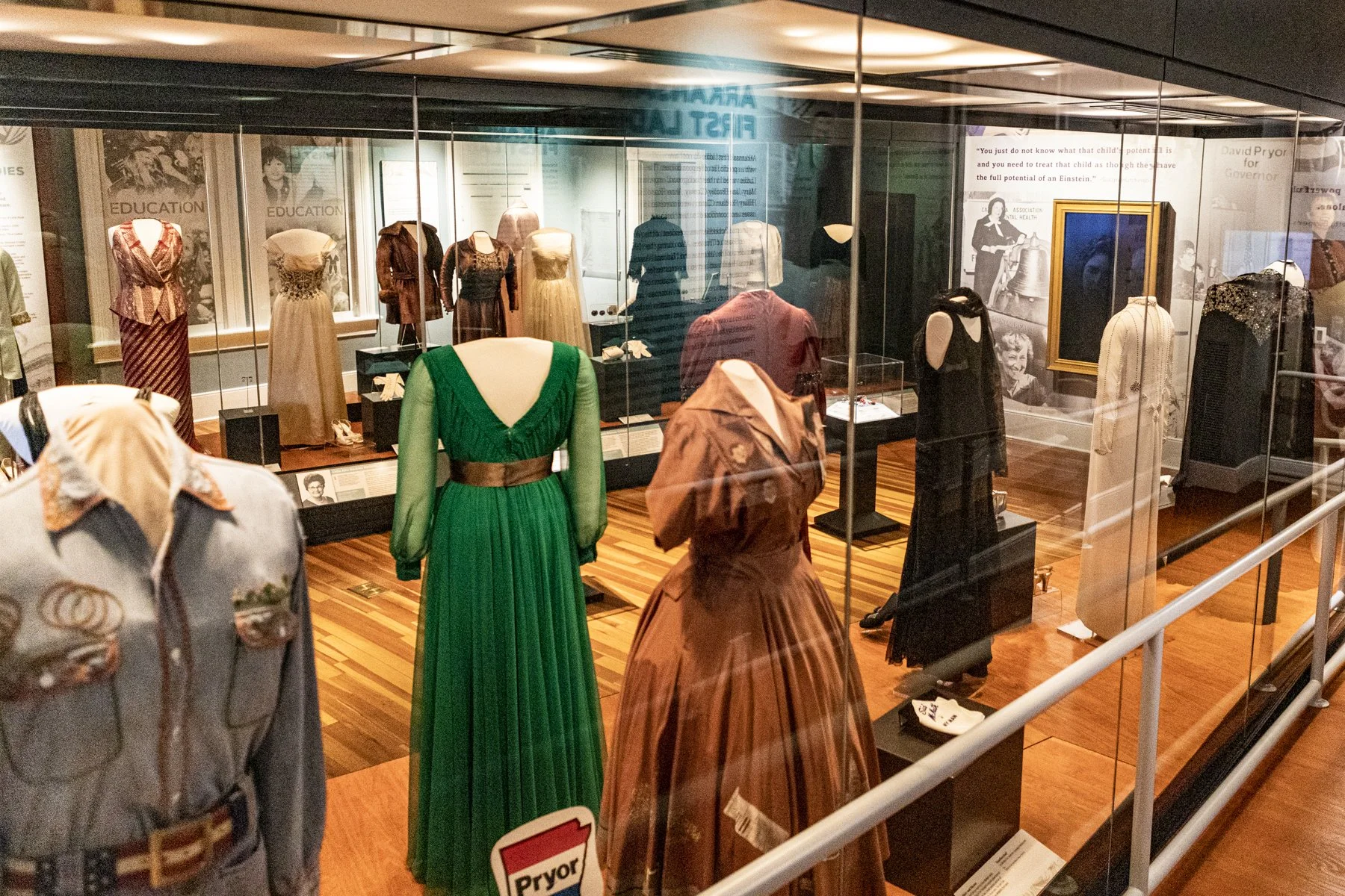 Display of First Lady outfits.