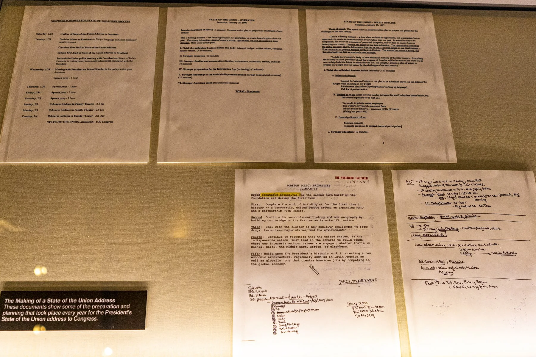 Pages from one of his State of the Union speeches.