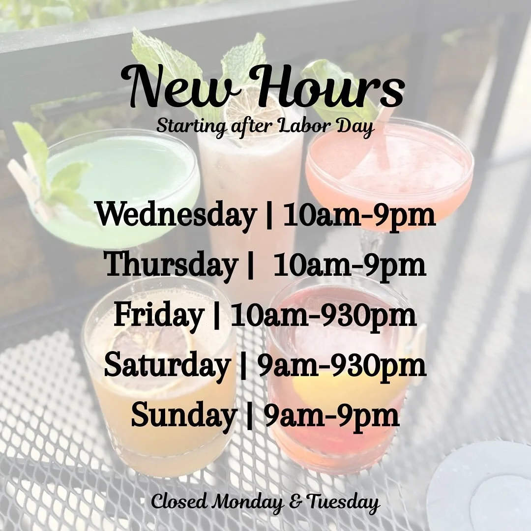 Reminder that we have new hours starting next week! (Sunday dinners are starting THIS Sunday 8/31 however, and we are OPEN Labor Day as our last Monday!) Let&rsquo;s have one more great summer weekend!
.
.
 #themerc #themercsaratoga #downtownsaratoga