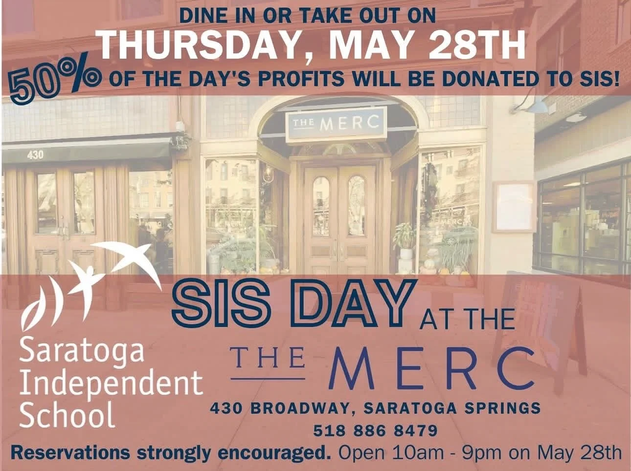 This Thursday! Come support @saratogaindependent from open to close where 50% of the days profits will be donated to the school. Dine in or takeout. Make your reservations on @resy today!