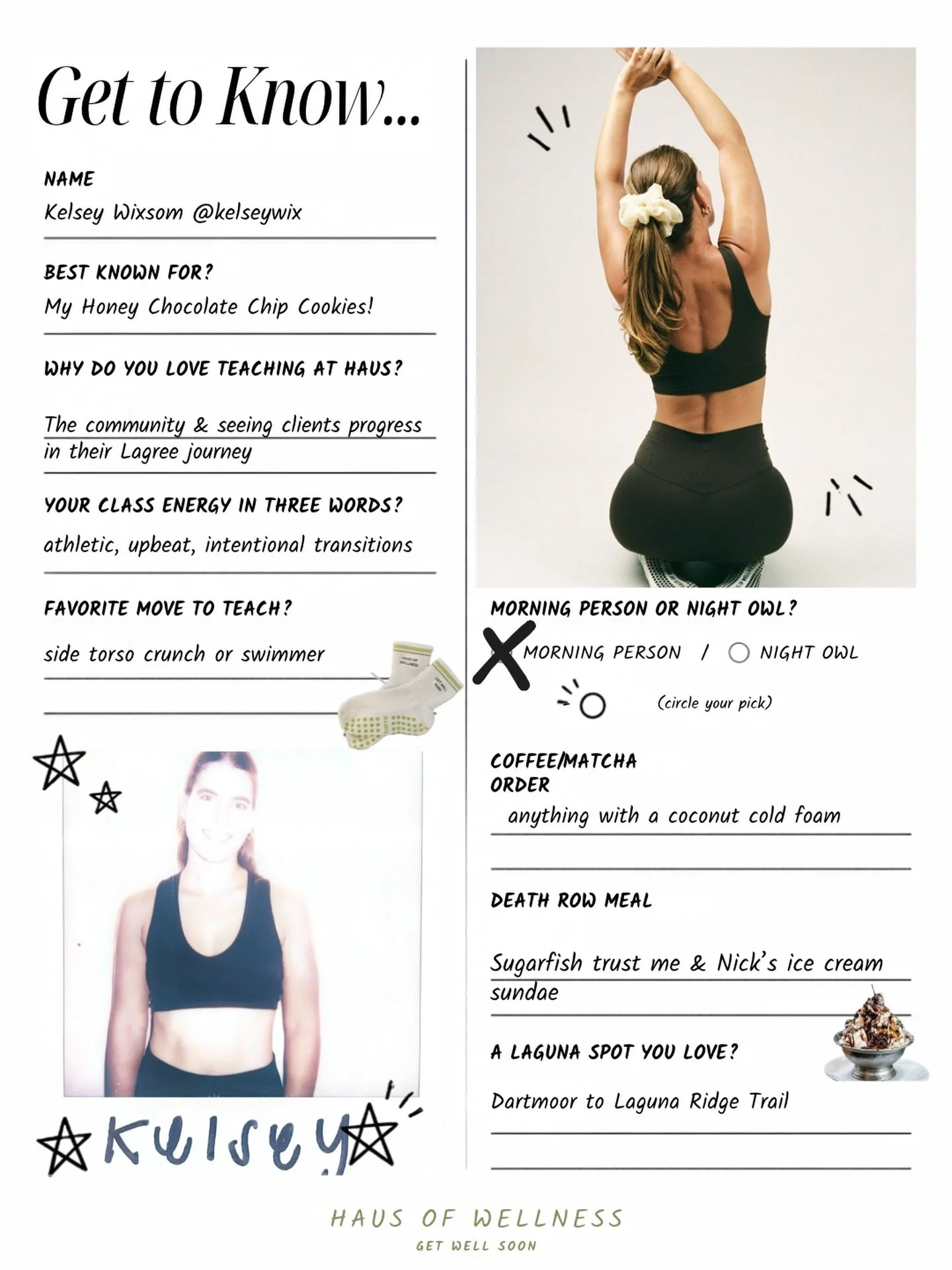 get to know your haus 🤍 meet @kelseywix 

a morning person with a soft spot for coconut cold foam, homemade cookies, and a side torso crunch. bringing upbeat energy and intentional movement to class and cheering you on through every little bit of pr