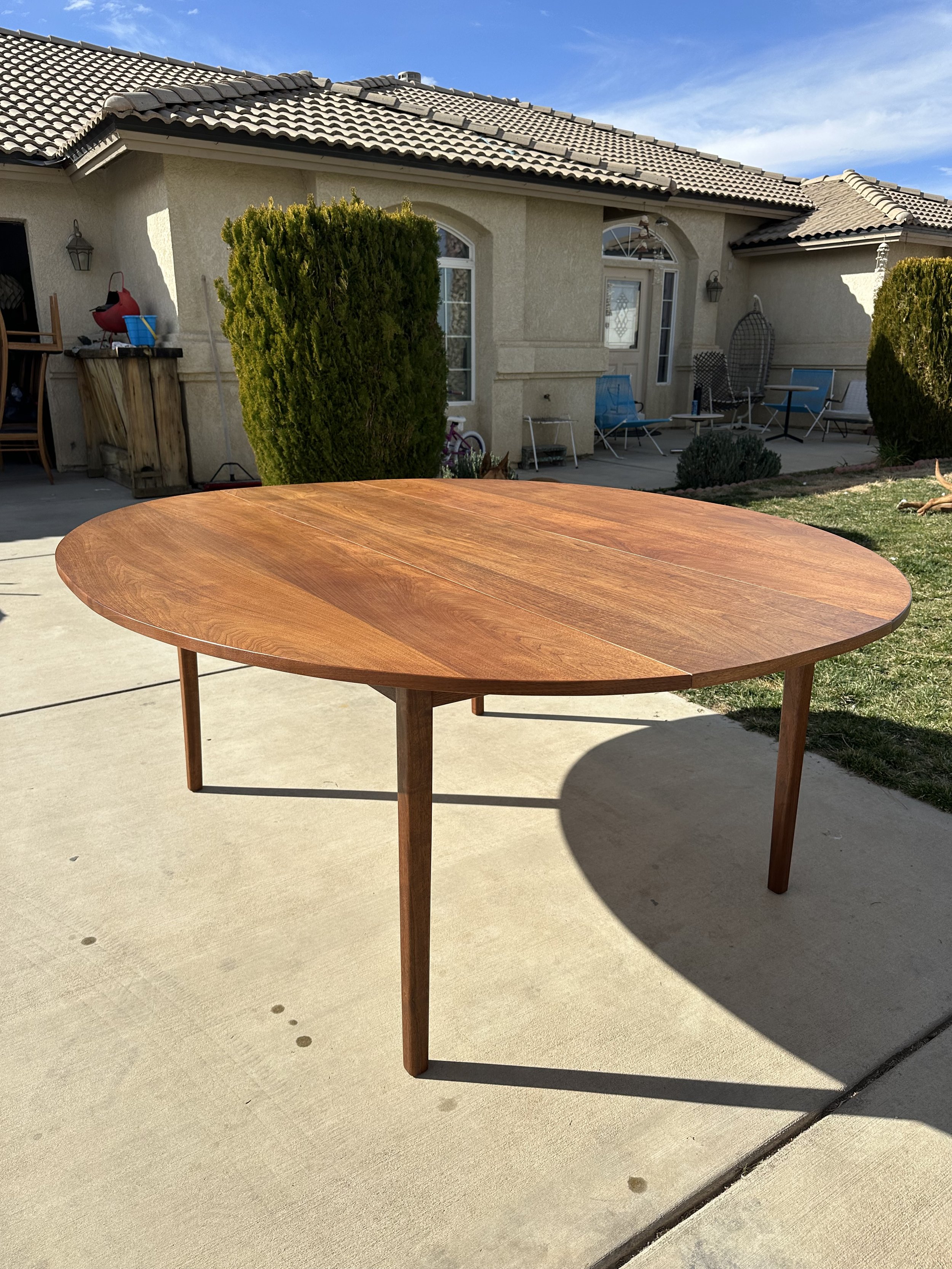 #0964- Walnut Wood Oval Dining Table with Drop Leaves