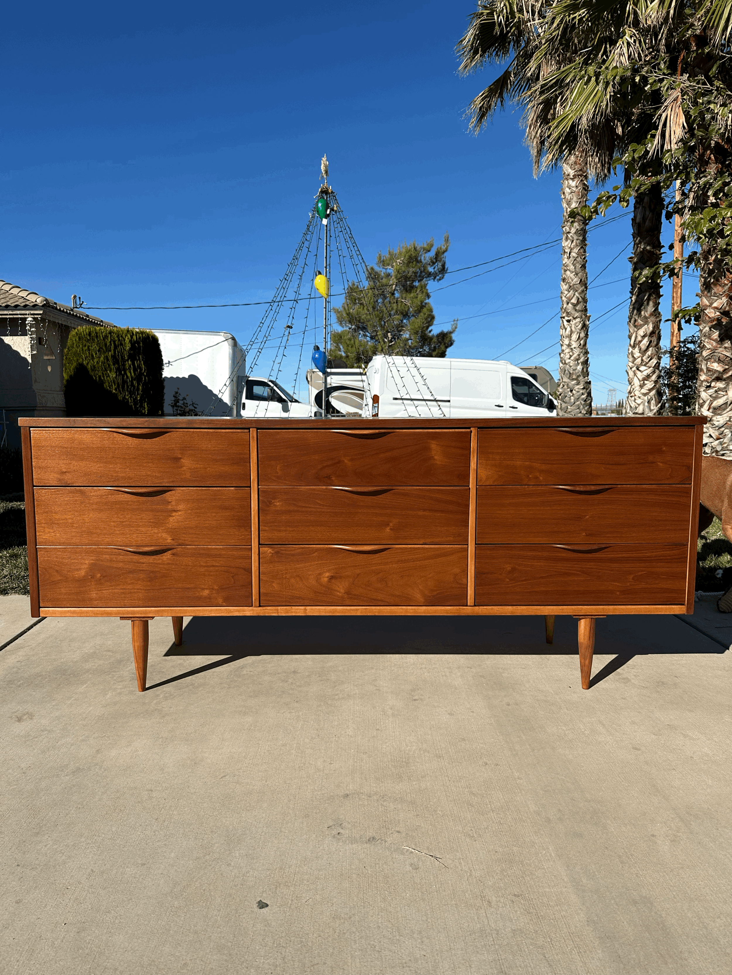 #0944- Walnut Wood Dresser w/Sculpted Handles