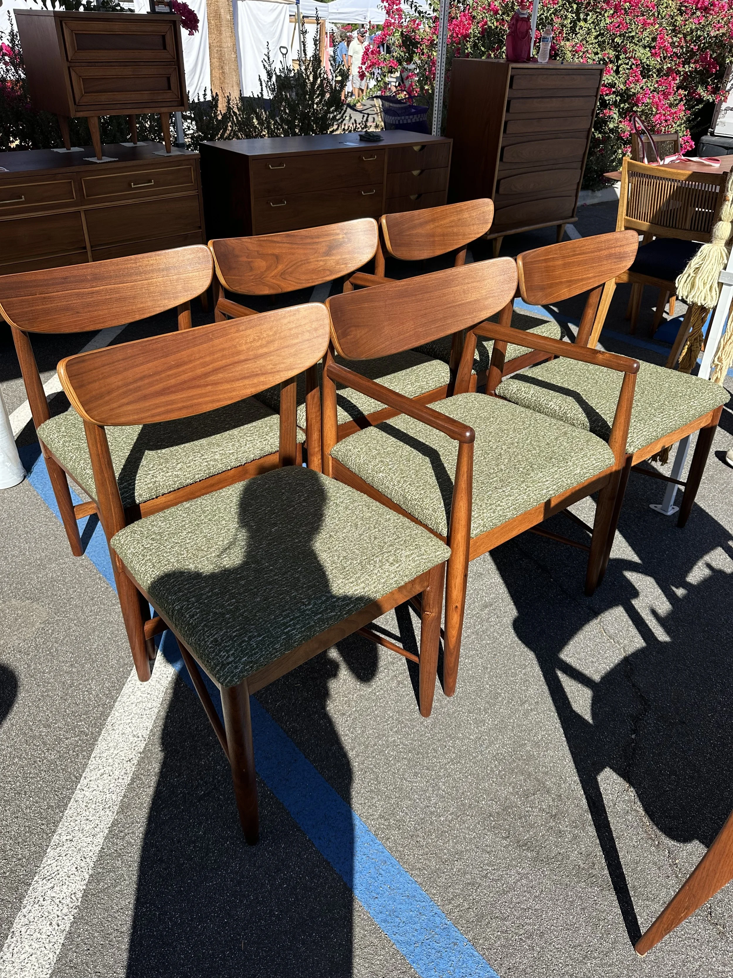 #0954- 6 Walnut Wood Dining Chairs