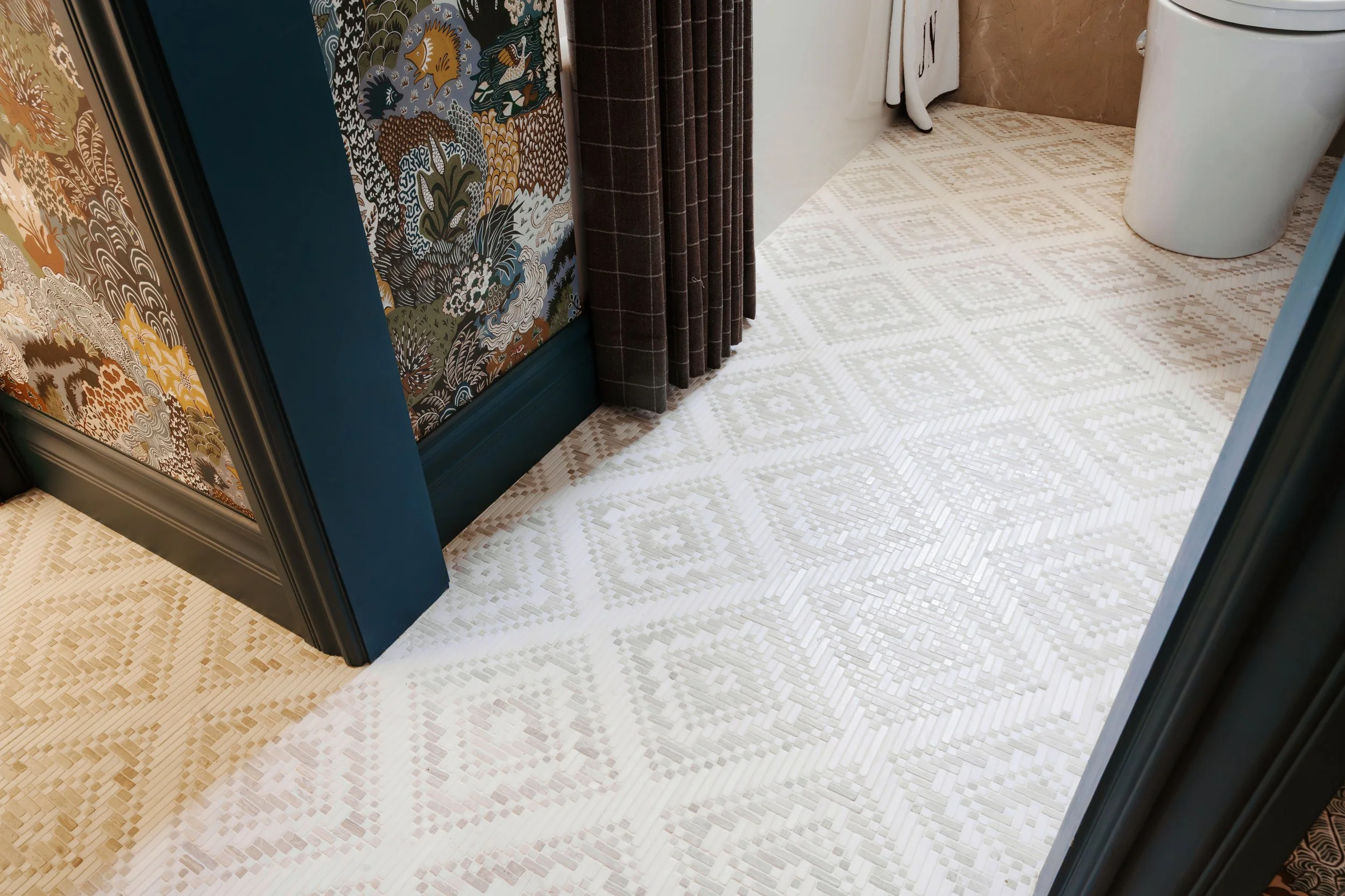 San Francisco home's luxury white marble tile floor