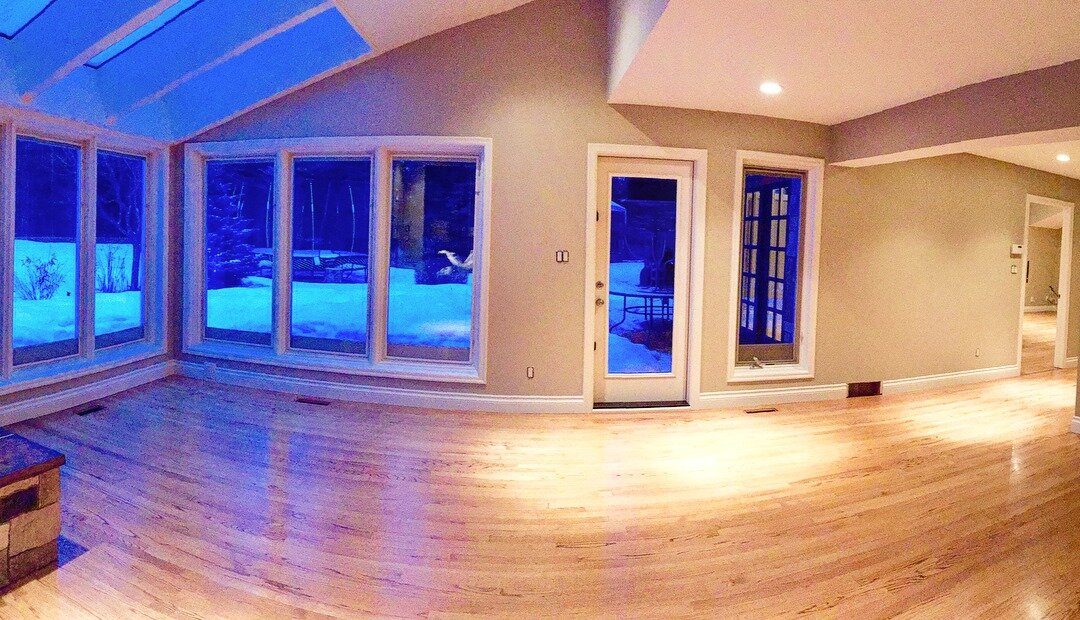 Refinishing hardwood floors along with repainting all of the walls/ ceilings/ trim.