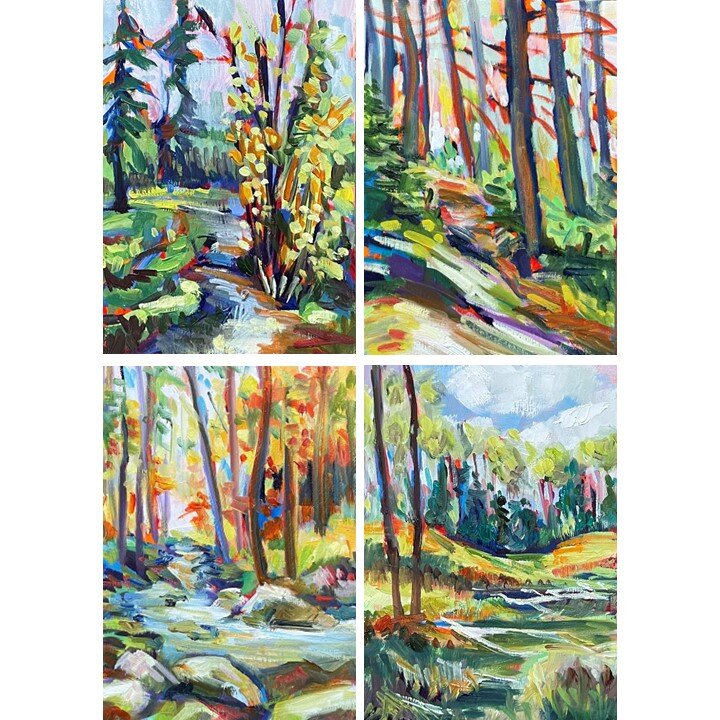 New 5x7&quot;s forestscapes where I am experimenting with a more luminous palette. Oil on mounted wood panel, available.
.
.
#paintinglandscape #impressionismart #forestart
#canadianshield #borealforest
#contemporarylandscapepainting #saskatchewanart