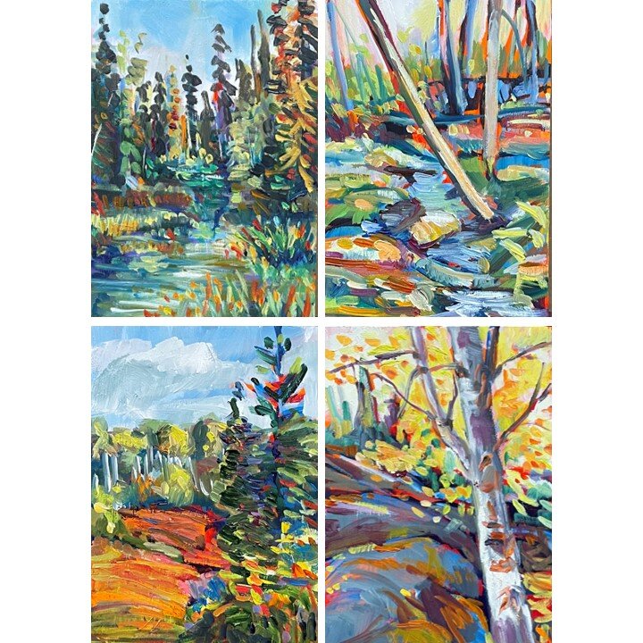 More 5x7&quot;s forestscapes where I am playing with composition for some larger pieces. These juicy little oil paintings are so much fun! Oil on mounted wood panel, available.
.
.
#paintinglandscape #impressionismart #forestart
#canadianshield #bore