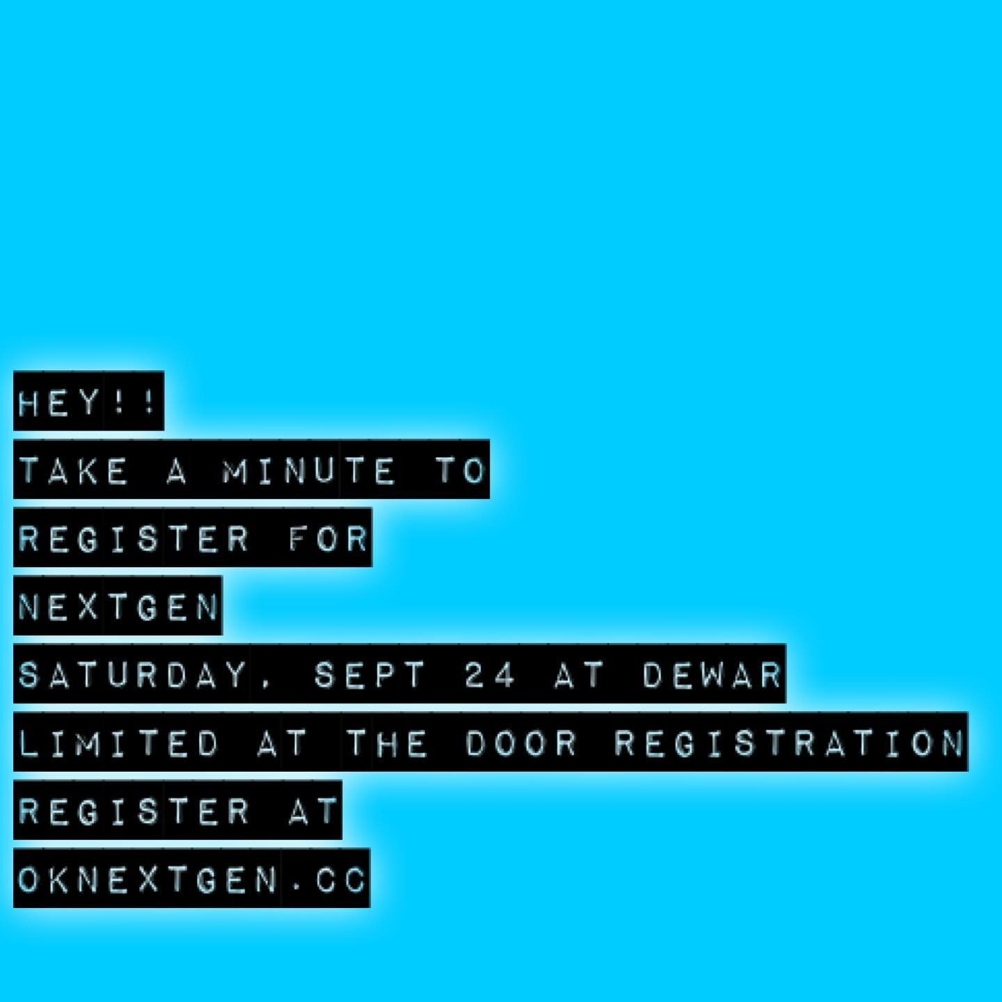 Hey everyone! Gotta get registered for NextGen! September 24 at Dewar. Link at OKNextGen bio. Two amazing sessions&mdash;all about Kingdom work&hellip;plus Panel Discussion about two HUGE roles in the church-administrative and creative! You really ju