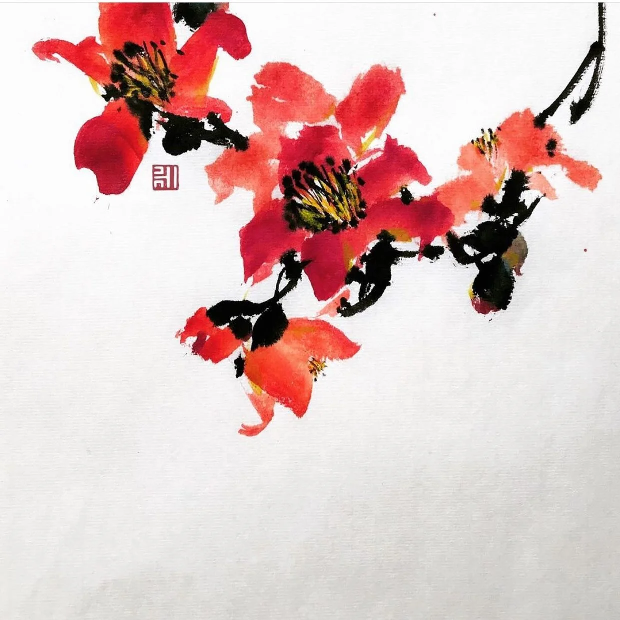 #cotton #tree #木棉花 #blossoms #inkart #fineart #artwork #painting #drawing #ink #art #artistsoninstagram #flowers #artoftheday #chinesebrushpainting #sumie #水墨画 #國畫 #花 #花のある暮らし #墨絵 #flor #blomma #春 #墨色 #賞花 #floweroftheday #seasonal #colours #red