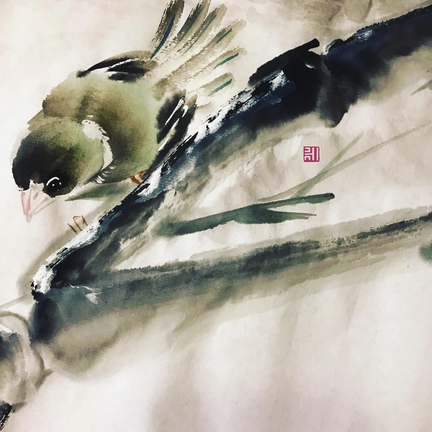 #green #birdsofinstagram #bird #nature #bamboo #鳥 #竹 #demo #ink #colours #paper #art #fineart #painting #drawing #artistsoninstagram #小鳥 #鳥好き #oiseau #uccello #새 #vogel #птица #sumie #水墨画 #fågel #pajaro #burung #lintu #花鳥風月