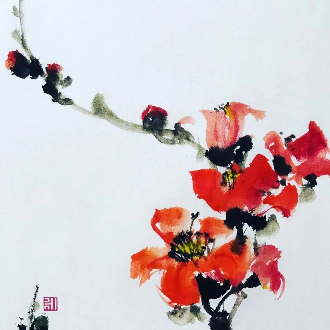 #cotton #tree #木棉花 #blossoms #inkart #fineart #artwork #painting #drawing #ink #art #artistsoninstagram #flowers #artoftheday #chinesebrushpainting #sumie #水墨画 #國畫 #花 #花のある暮らし #墨絵 #flor #blomma #春 #墨色 #賞花 #floweroftheday #seasonal #colours #red