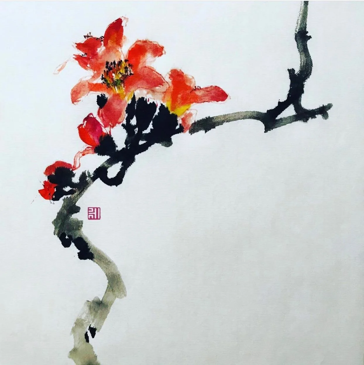 #cotton #tree #木棉花 #blossoms #inkart #fineart #artwork #painting #drawing #ink #art #artistsoninstagram #flowers #artoftheday #chinesebrushpainting #sumie #水墨画 #國畫 #花 #花のある暮らし #墨絵 #flor #blomma #春 #墨色 #賞花 #floweroftheday #seasonal #colours #red
