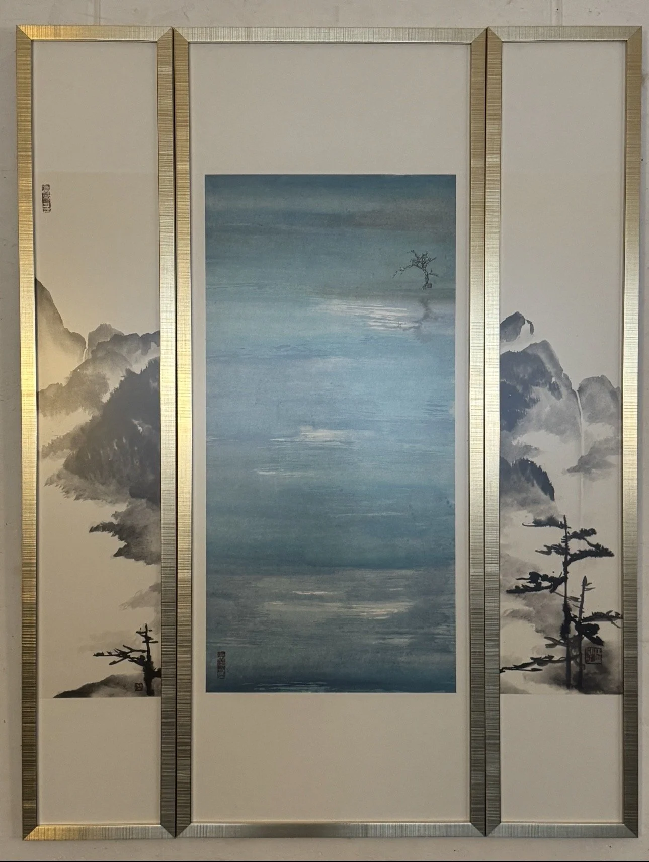  Window No.1 (Right)  Reborn (Middle)  Window No.2 (Left)  Ink and pigments on Xuan paper 