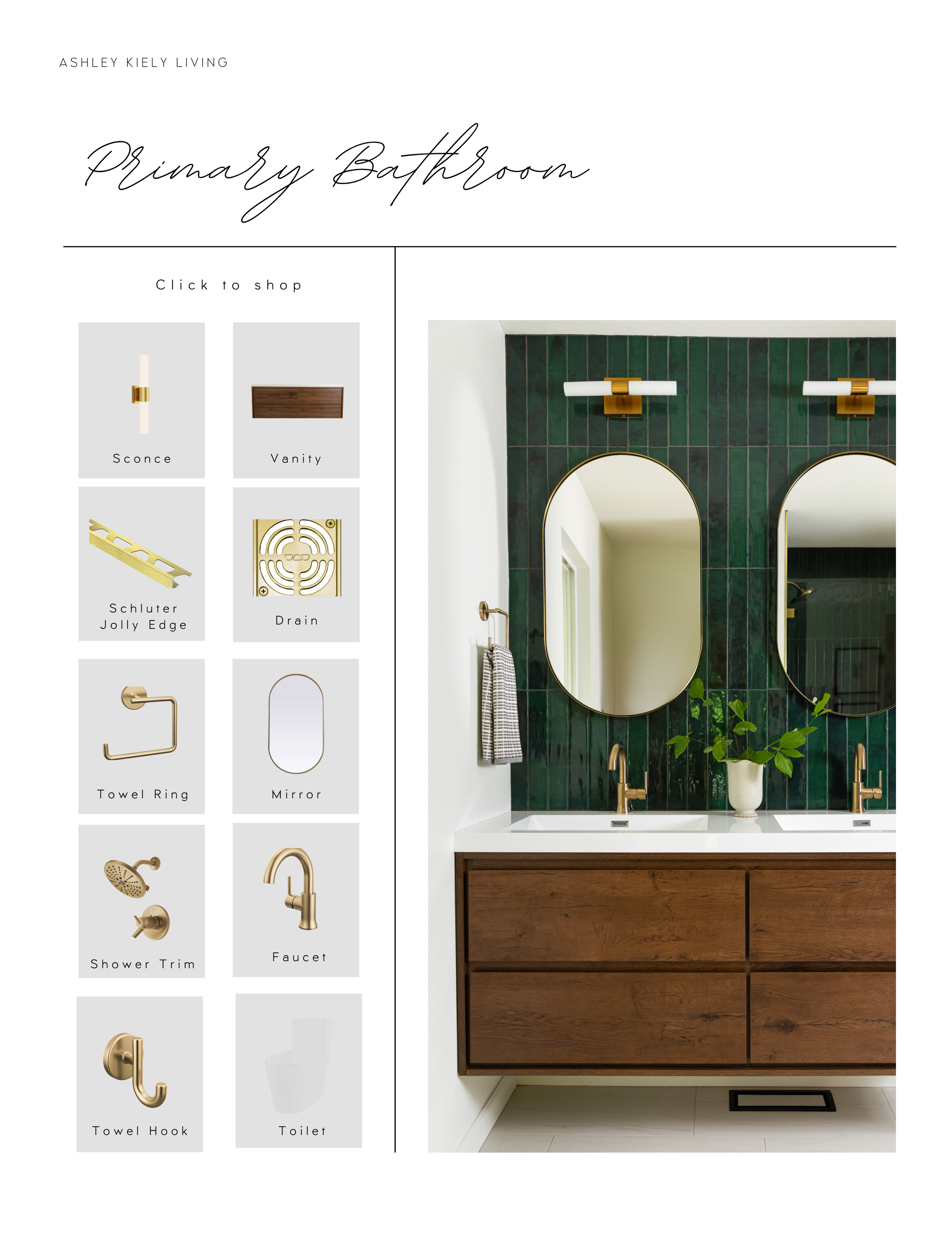 Primary bathroom sourcing page from the Canyon Lane mid-century modern design guide