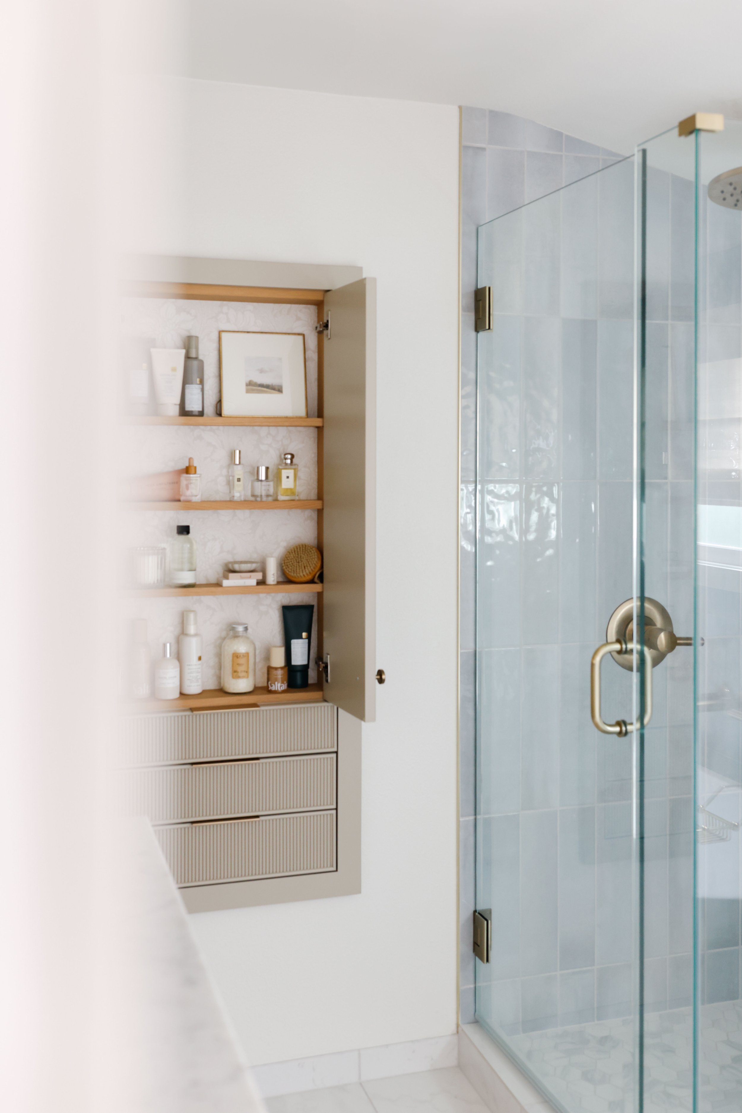 Bathroom shower and medicine closet