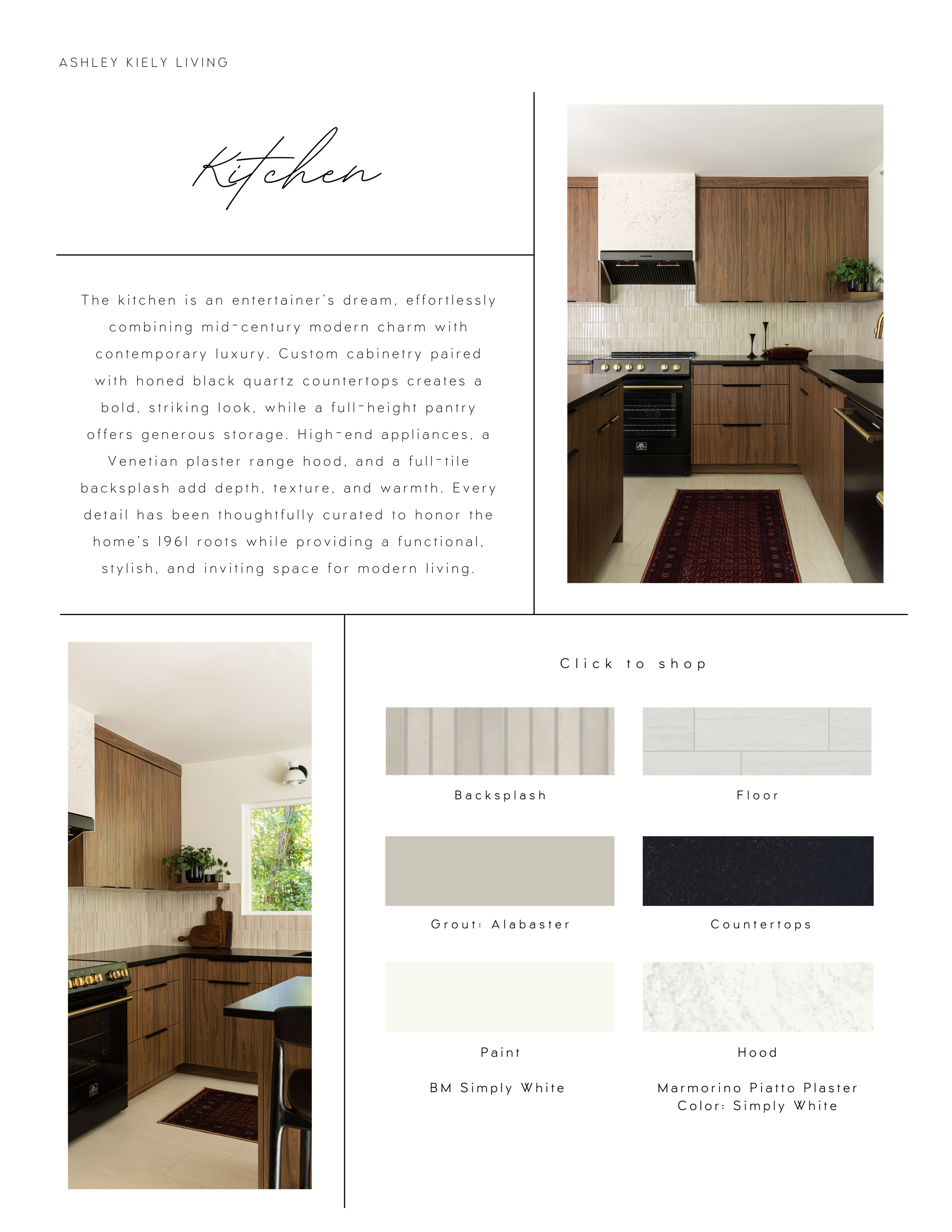 Canyon Lane kitchen design guide page with finished photos and material palette