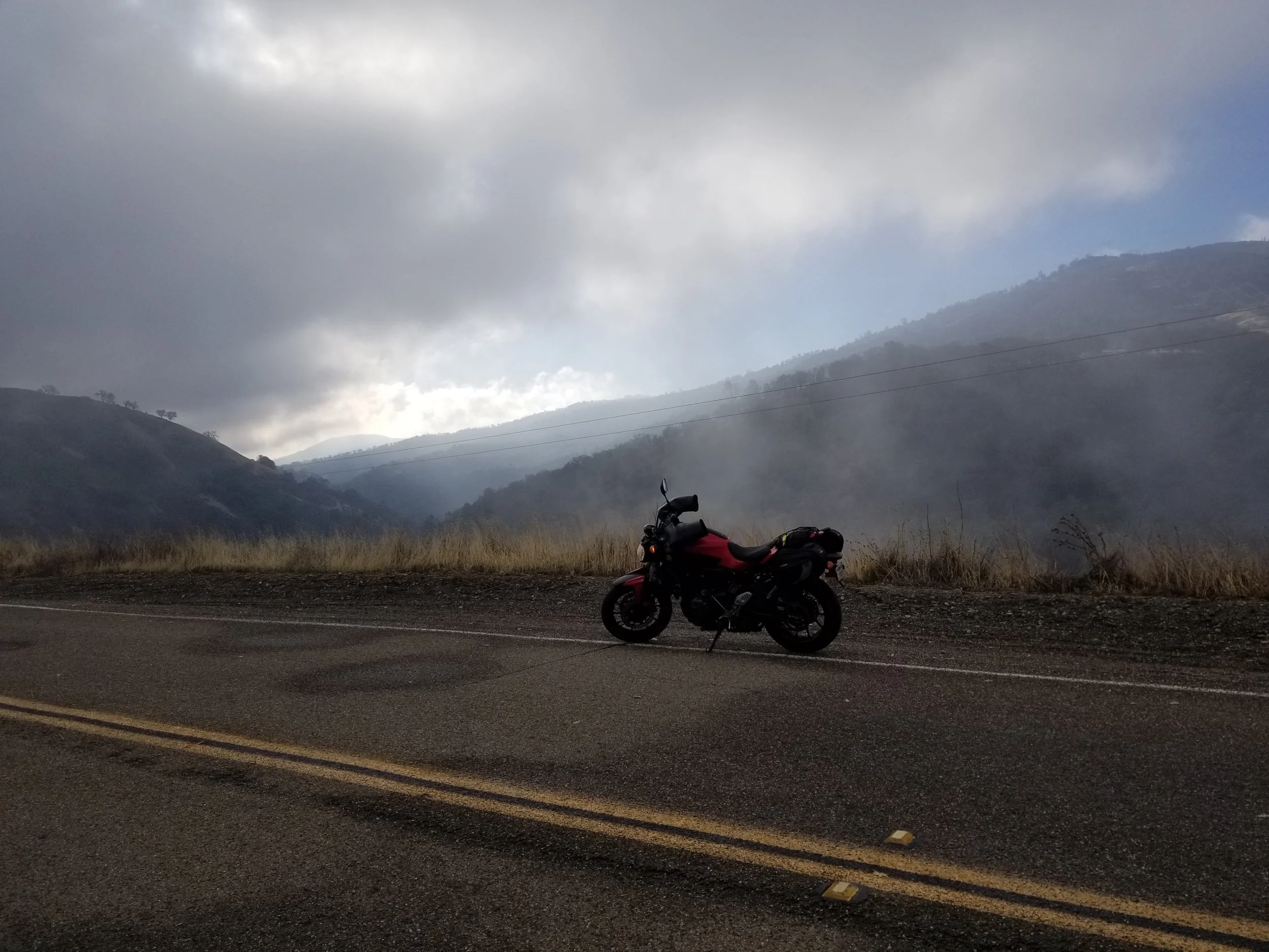 a cloudy start towards the Livermore part of Miners road