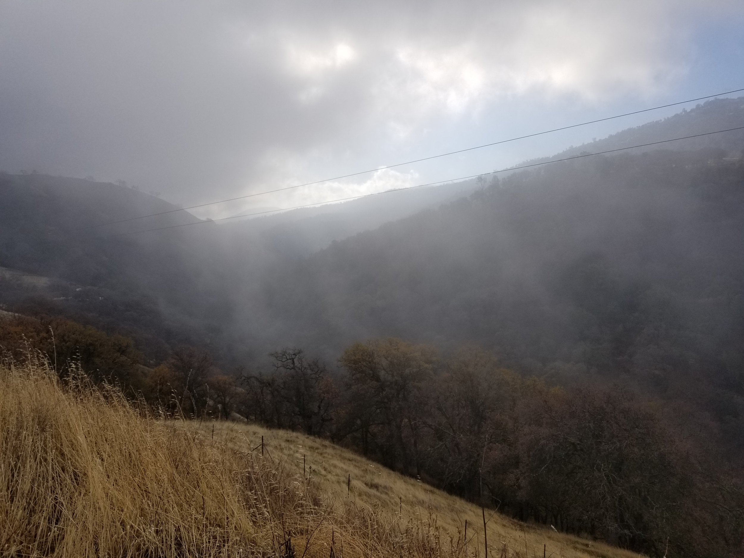 a cloudy start towards the Livermore part of Miners road