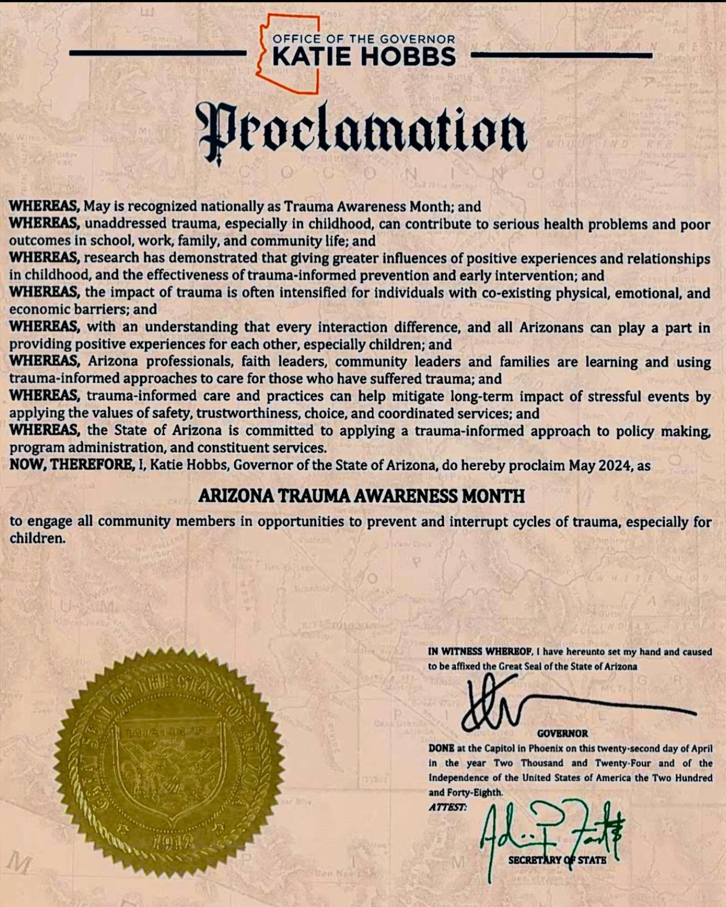The Second Annual Weave and Cleave Conference last Thursday by The Faithful City! (May 2, 2024)

-The Arizona Governor, Katie Hobbs&rsquo;  Proclamation on &ldquo;Arizona Trauma Awareness Month&rdquo; 
-300 people with 30 remarkable local and nationa
