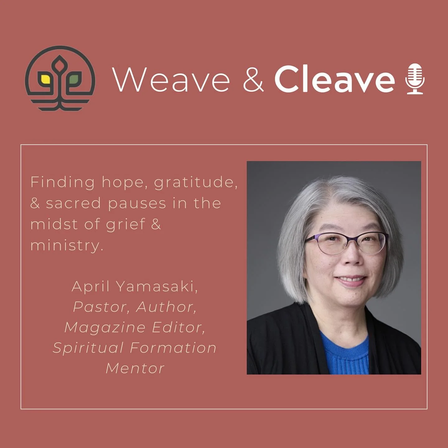 Weave &amp; Cleave Podcast (The Faithful City)
Weaving Voices of Resilience and Belonging
Michelle Stiffler and Sanghoon Yoo

Season 4 Episode 14 
Hope Beyond Our Sorrows: An Interview with April Yamasaki

Spreaker
https://www.spreaker.com/episode/ho