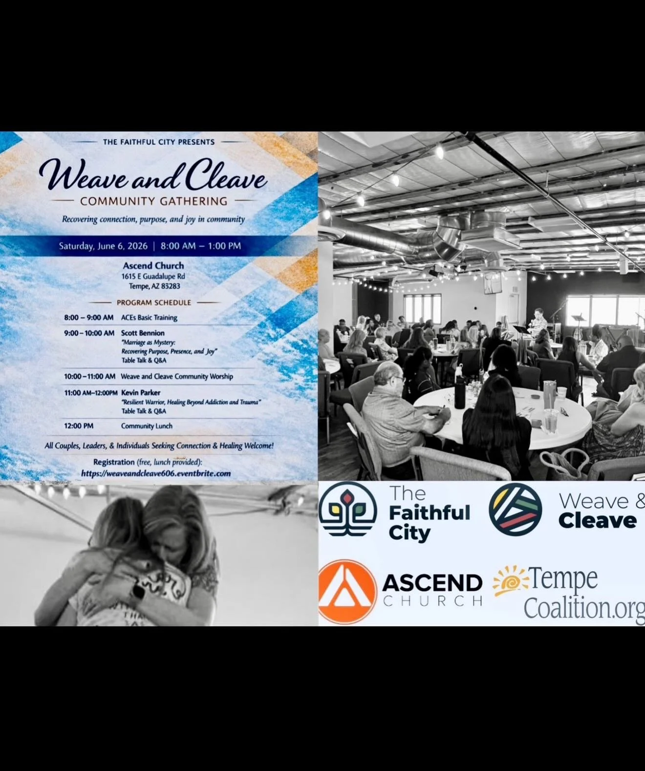 Come, hang out in person with fellow resilient Christ followers at the Weave and Cleave Community Gathering, which consists of ACEs Basic Training, Trauma-Informed Worship, Guest Speakers (Dr. Scott Bennion, Kevin Parker), and group discussion, follo