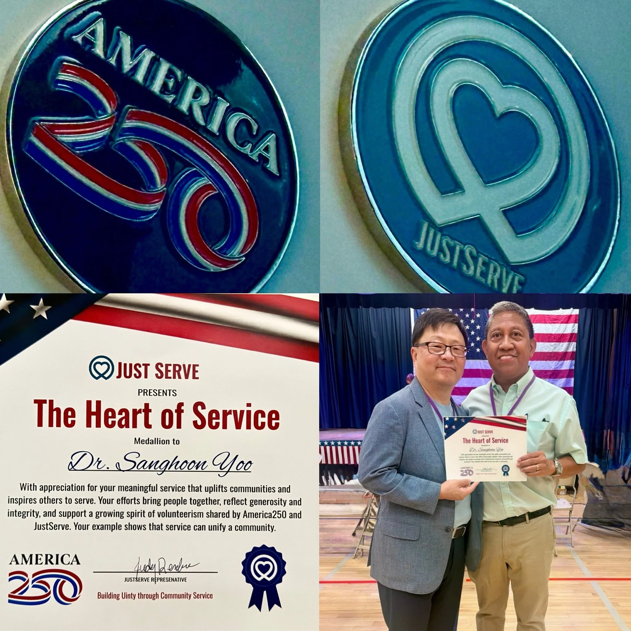Arizona Interfaith Movement and JustServe awarded Pastor Sanghoon Yoo of The Faithful City at 9/11 Day of Service event with USA250 Medallion &ldquo;Heart of Service&rdquo; recognition! 
#weaveandcleave #communityofbelonging #traumainformedcommunity 