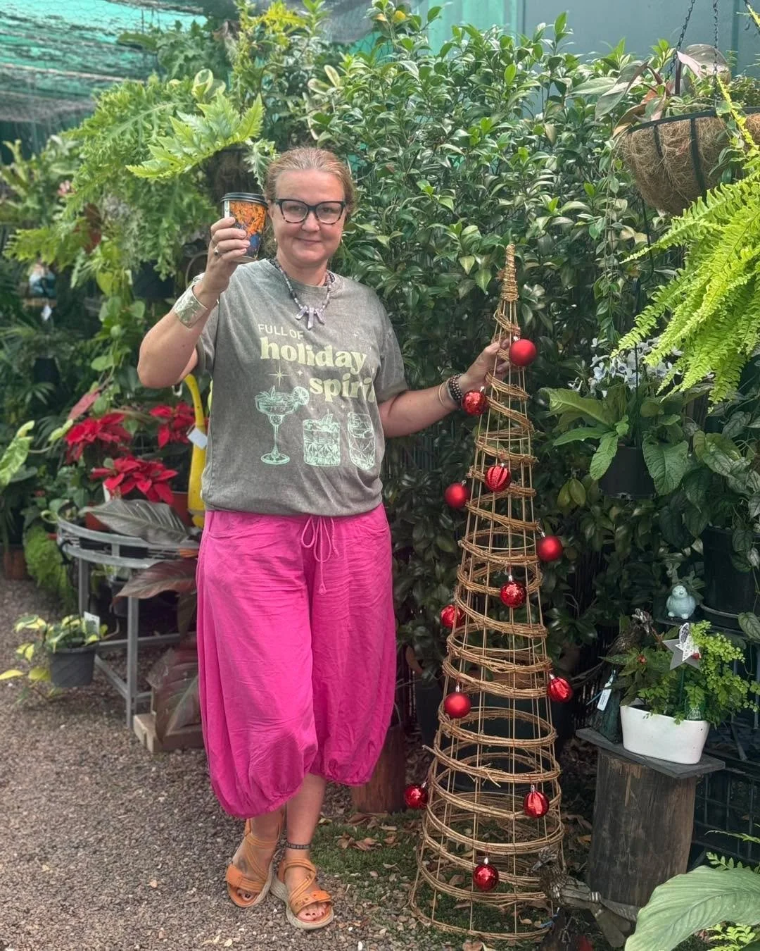 What&rsquo;s in the cup? Is it coffee or my Christmas Spirit?

This is definitely a Christmas Shirt I am happy to wear! 

The shop has been Christmasfied again. With pretty glittering lights, dragons and red and white flowers! 

I&rsquo;m taking an e