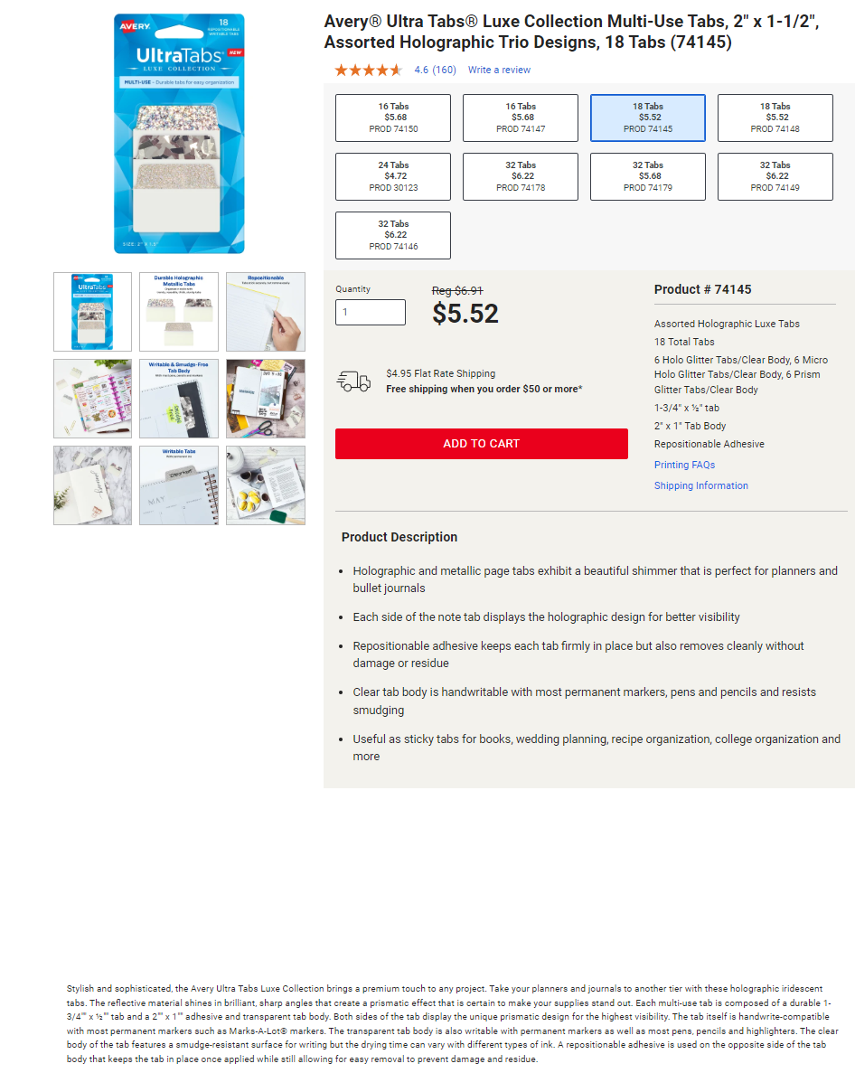 Avery Luxe Collection Ultra Tabs - Product Description Page Copy