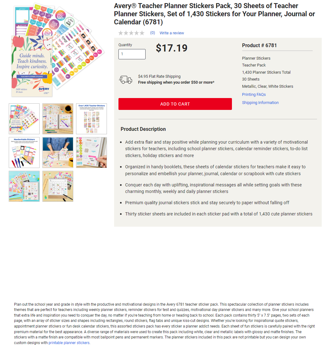 Avery Teacher Planner Stickers - Product Description Page Copy