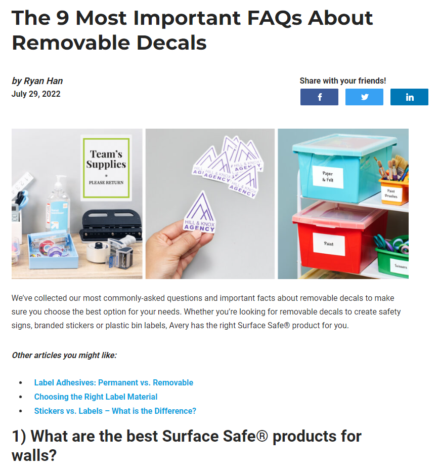 Article - Removable Decals FAQ